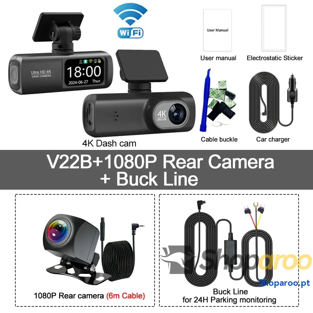 Câmara Auto UHD 4K com WiFi e câmara traseira 1080p opcional