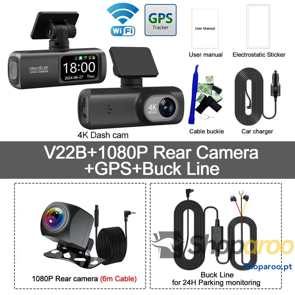 Câmara Auto UHD 4K com WiFi e câmara traseira 1080p opcional