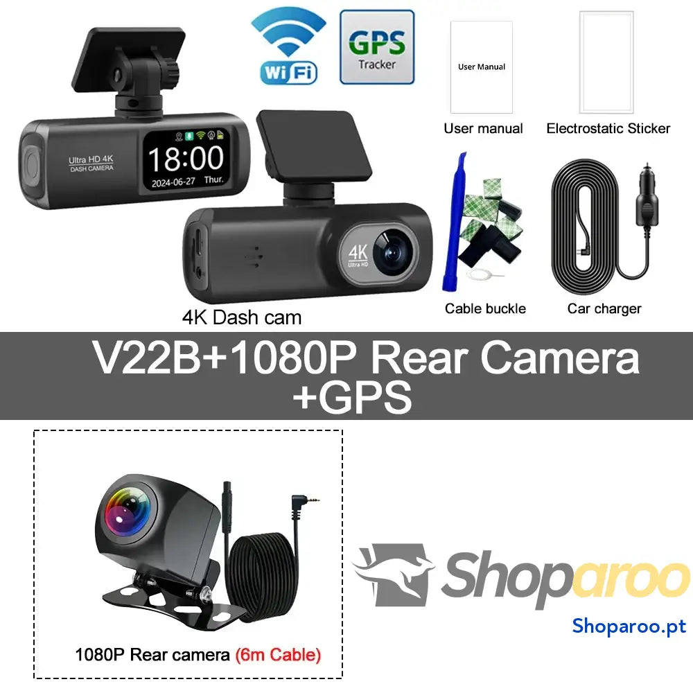 Câmara Auto UHD 4K com WiFi e câmara traseira 1080p opcional