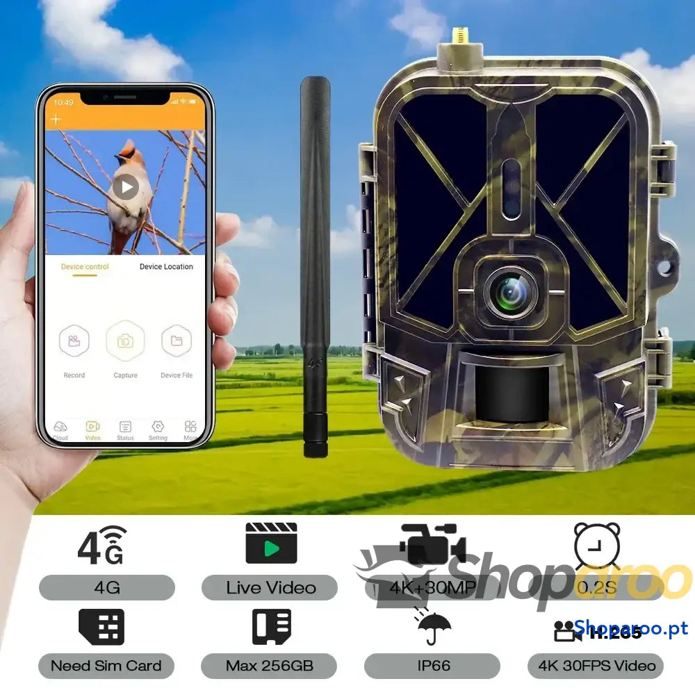 Câmara de Caça 4G 4K 36MP com Visão Noturna e Controlo por APP