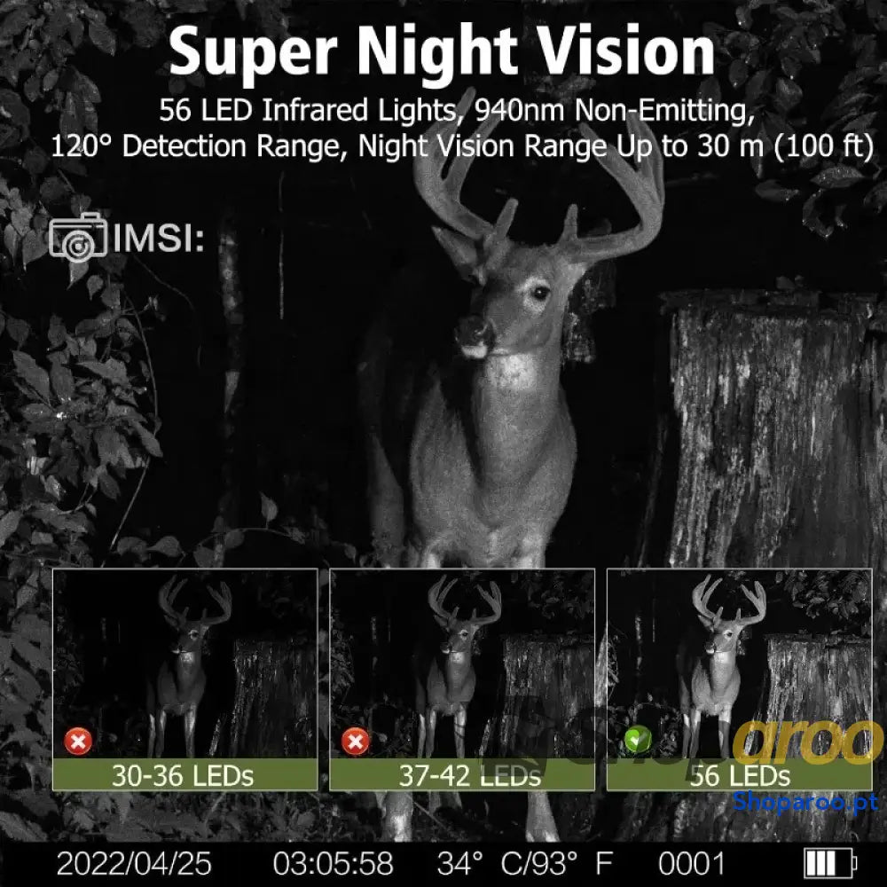 Câmara de caça solar 30MP com visão noturna e gravação 4K