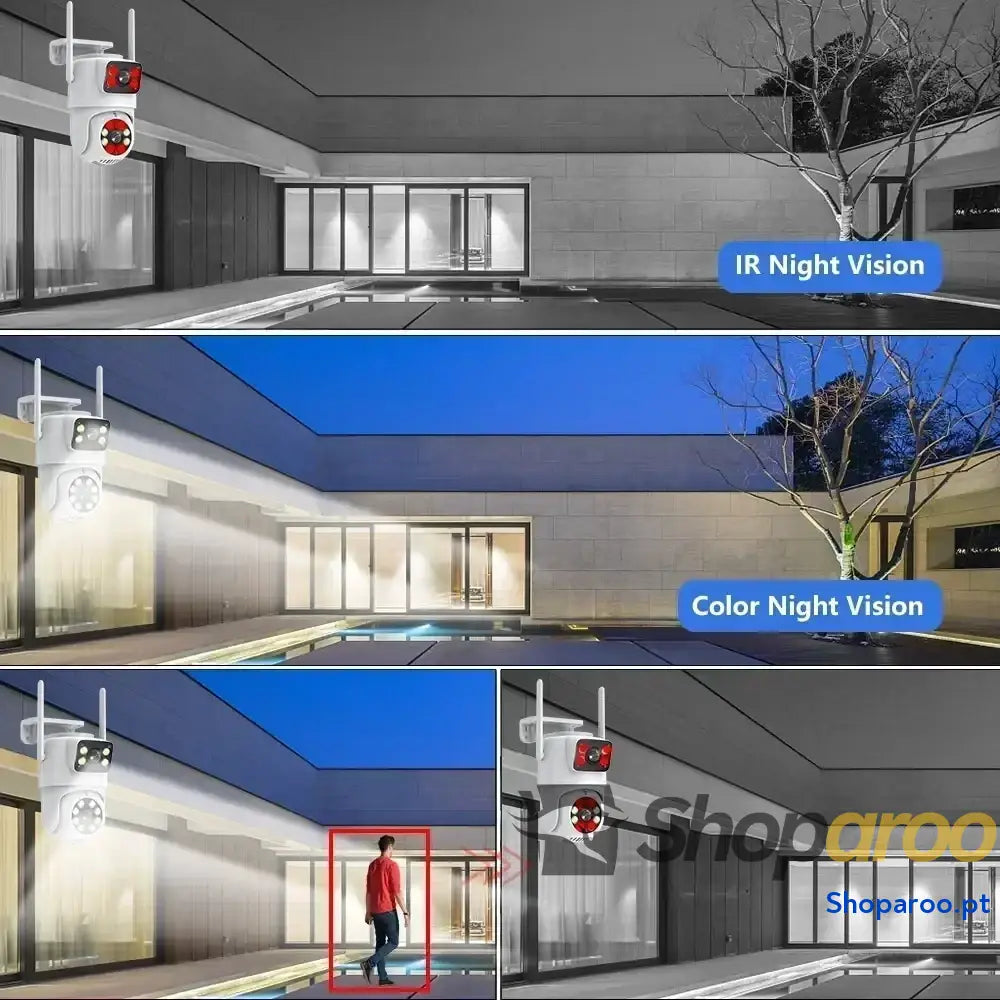 Câmara de Vigilância Exterior 4K Tuya Noturna com Lente Dupla PTZ WiFi