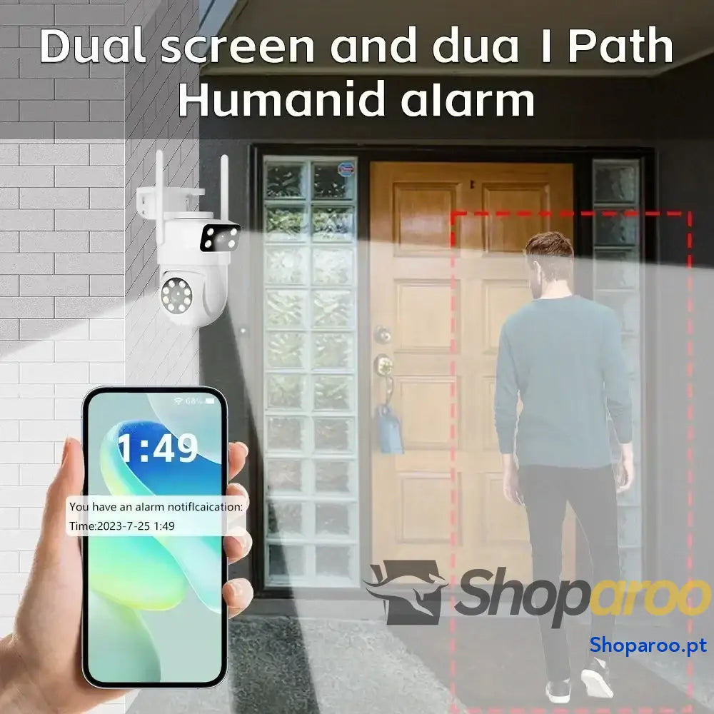 Câmara de Vigilância Exterior 4K Tuya Noturna com Lente Dupla PTZ WiFi