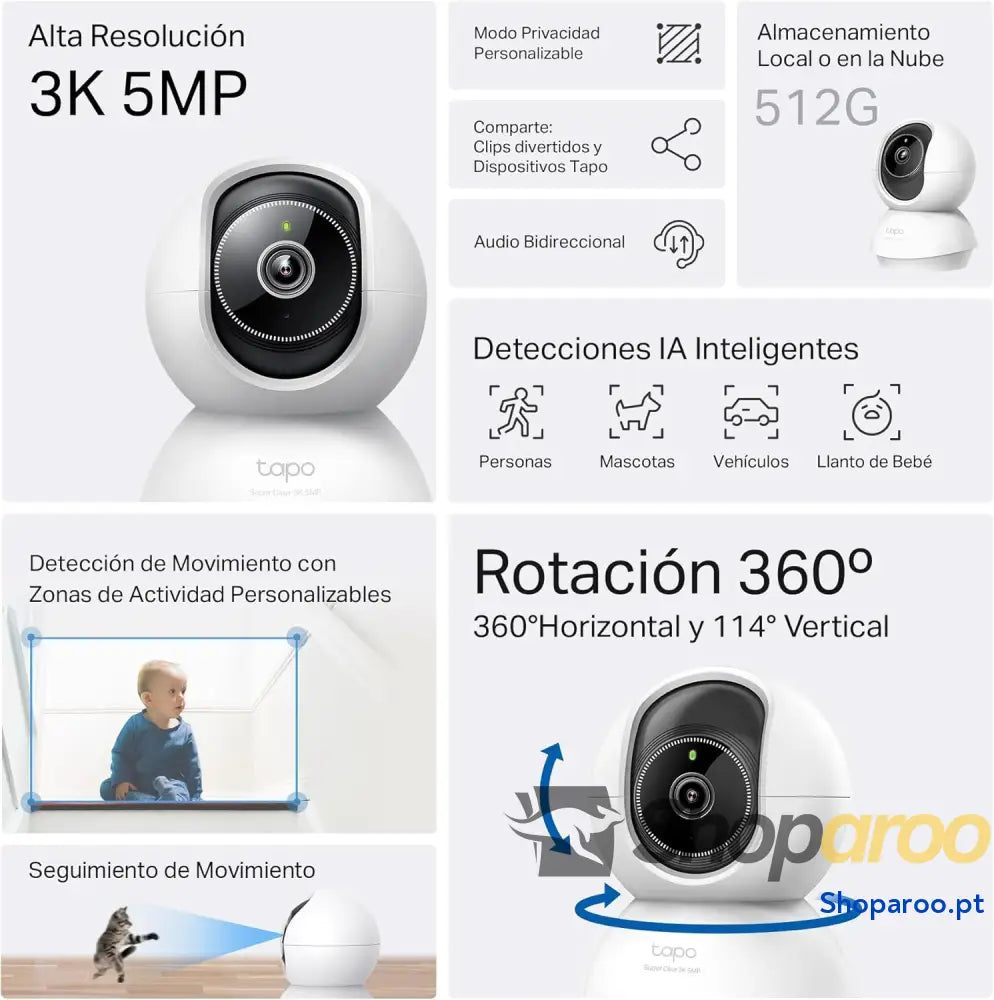 Câmara de vigilância IA 360° 3K 5MP alarme sonoro/luz visão noturna áudio bidirecional deteção movimento AI controlo