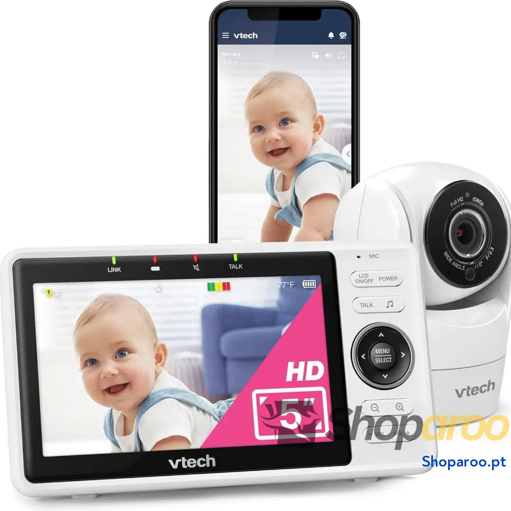 Câmara de vigilância para bebé 2600 mAh monitor com câmara bebés sem fios vídeo LCD 5’’ inteligente VOX visão noturna