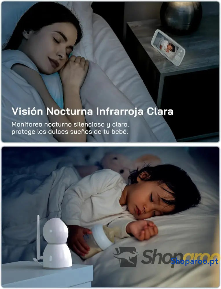 Câmara de vigilância para bebés 1080P com ecrã 5’’ 720P monitor câmara rotação 360° e zoom sem WiFi visão noturna