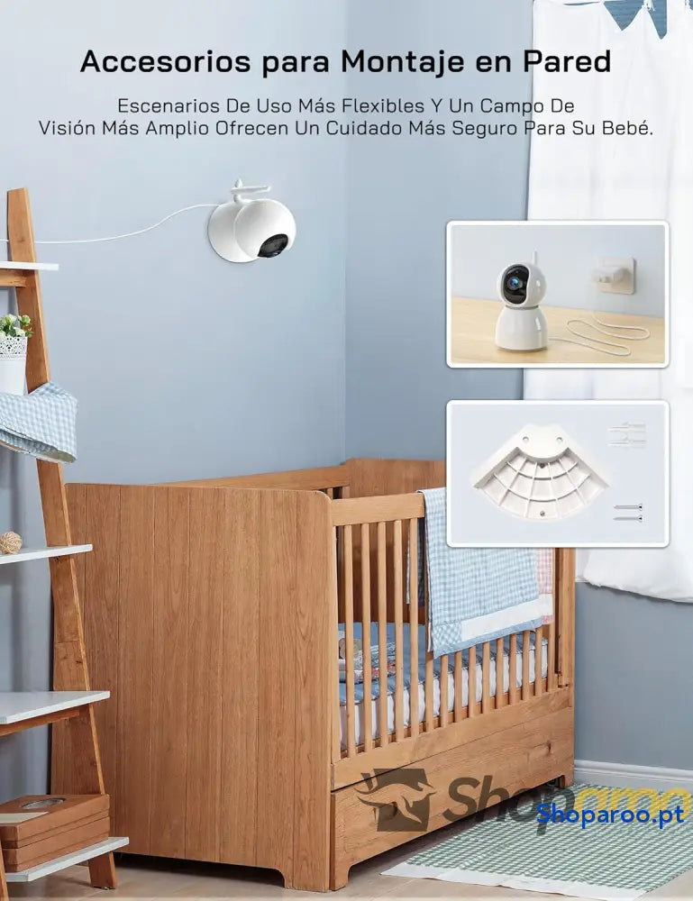 Câmara de vigilância para bebés 1080P com ecrã 5’’ 720P monitor câmara rotação 360° e zoom sem WiFi visão noturna