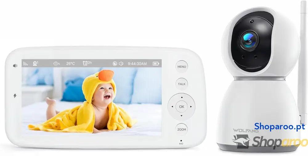 Câmara de vigilância para bebés 1080P com ecrã 5’’ 720P monitor câmara rotação 360° e zoom sem WiFi visão noturna