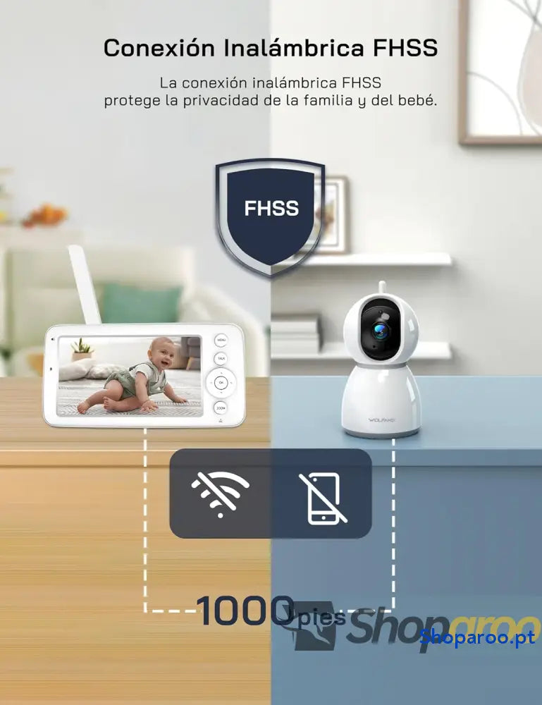 Câmara de vigilância para bebés 1080P com ecrã 5’’ 720P monitor câmara rotação 360° e zoom sem WiFi visão noturna