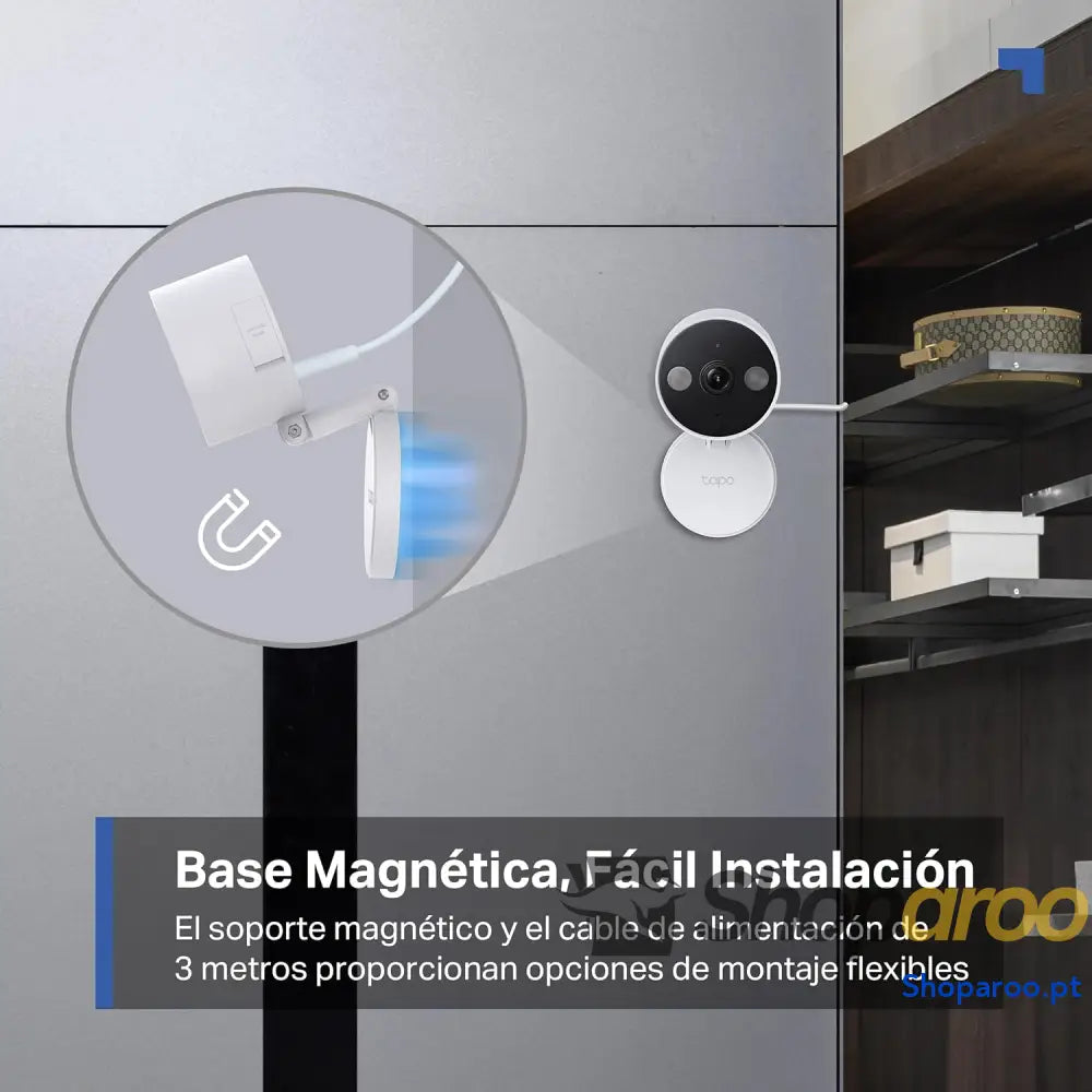 Câmara de vigilância para interior e exterior base magnética focos duplos suporta cartão SD até 512 GB IP66 compatível