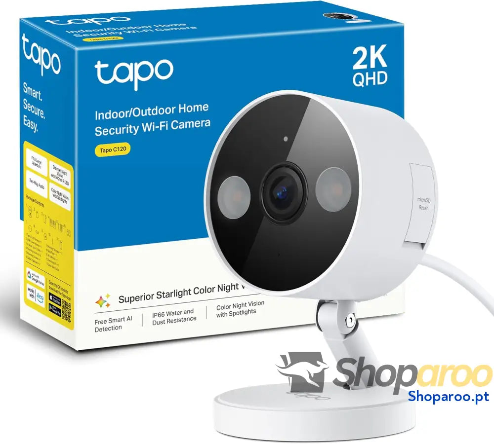 Câmara de vigilância para interior e exterior base magnética focos duplos suporta cartão SD até 512 GB IP66 compatível