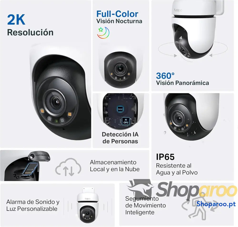 Câmara de vigilância Wi Fi para exteriores 360º visão noturna a cores 2k (3MP) deteção pessoas com IA rastreamento