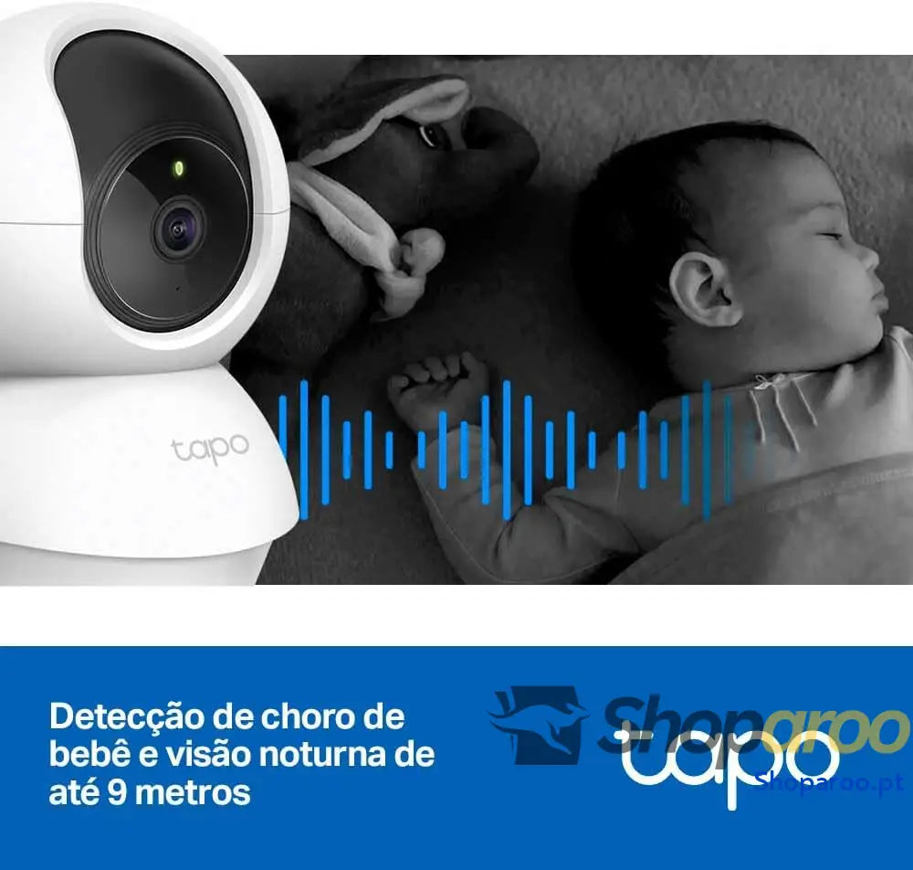 Câmara IP WiFi 360° de Vigilância FHD 1080p Visão Noturna Notificações em Tempo Real Compatível com Cartão SD Detecção