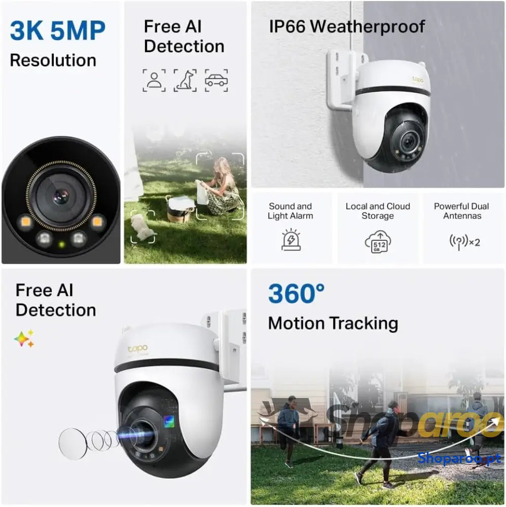 Cámara Seguridad Exterior 360° 3K 5MP Visión Nocturna Color Resistencia IP66 Alarma Sonora/Luz Detección AI