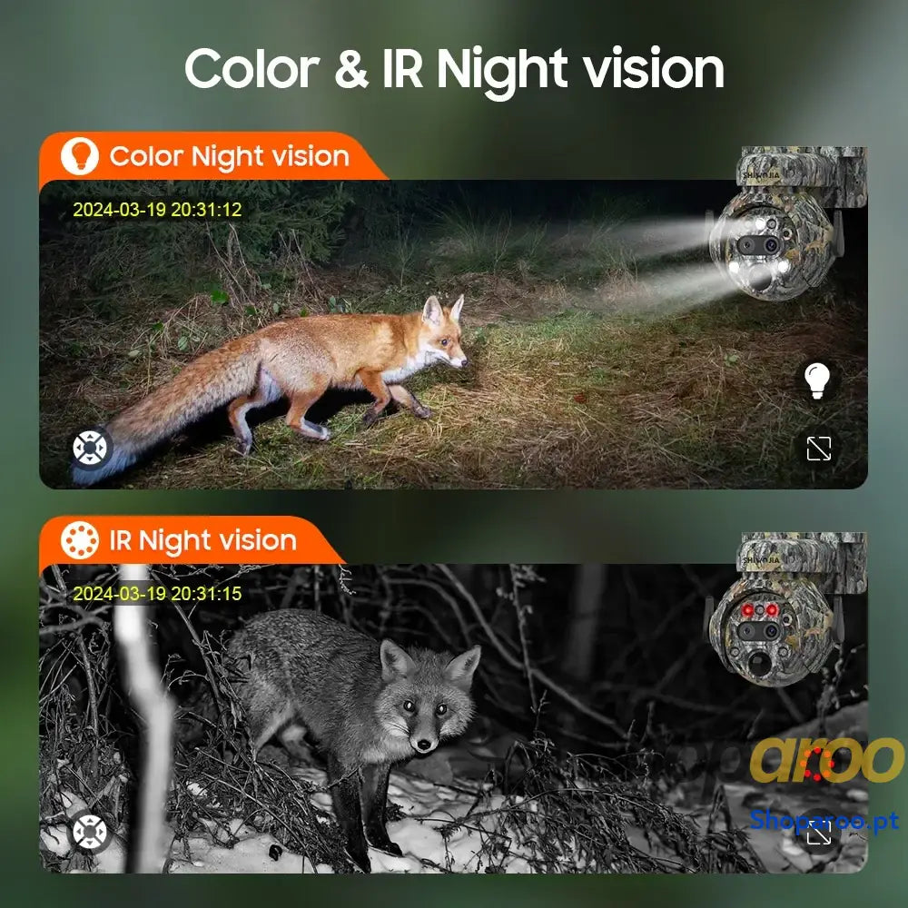Câmara solar Shiwojia 4K 8MP 4G com zoom 12X e visão 360°