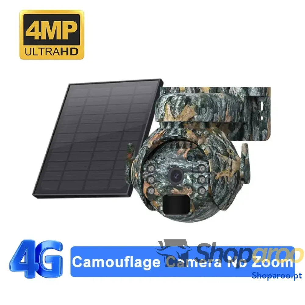 Câmara solar Shiwojia 4K 8MP 4G com zoom 12X e visão 360°