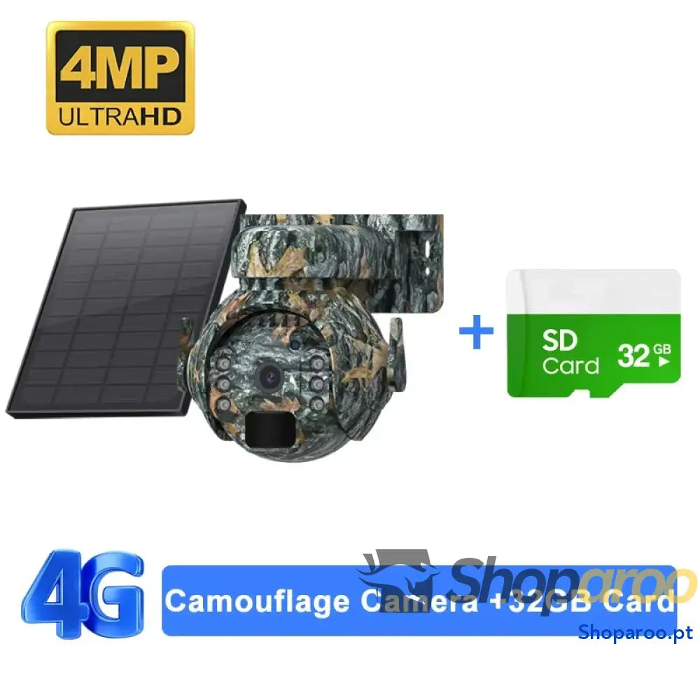 Câmara solar Shiwojia 4K 8MP 4G com zoom 12X e visão 360°