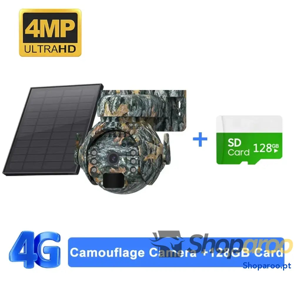 Câmara solar Shiwojia 4K 8MP 4G com zoom 12X e visão 360°