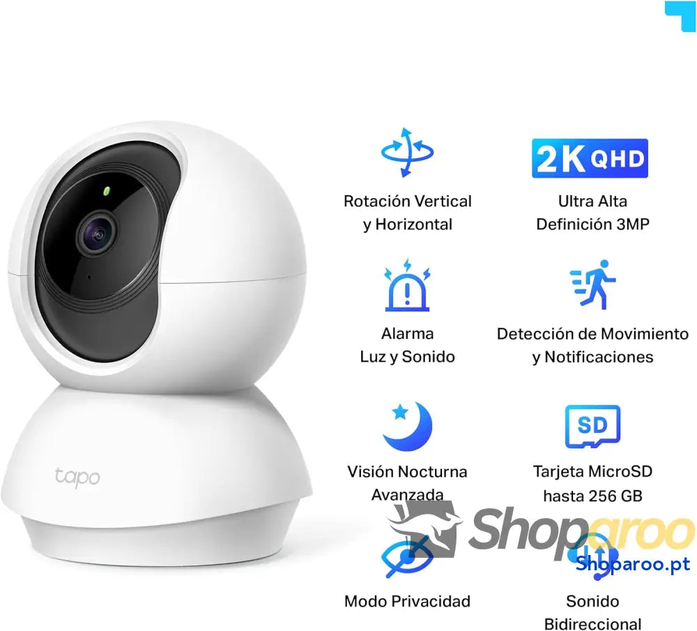 Câmara Wi Fi interior TP Link de 3 MP (2K) câmara vigilância visão noturna notificações em tempo real armazenamento