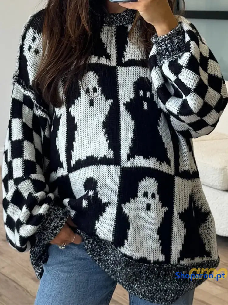 Camisola Ghost de manga comprida com ombros caídos
