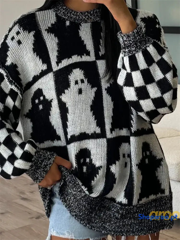 Camisola Ghost de manga comprida com ombros caídos