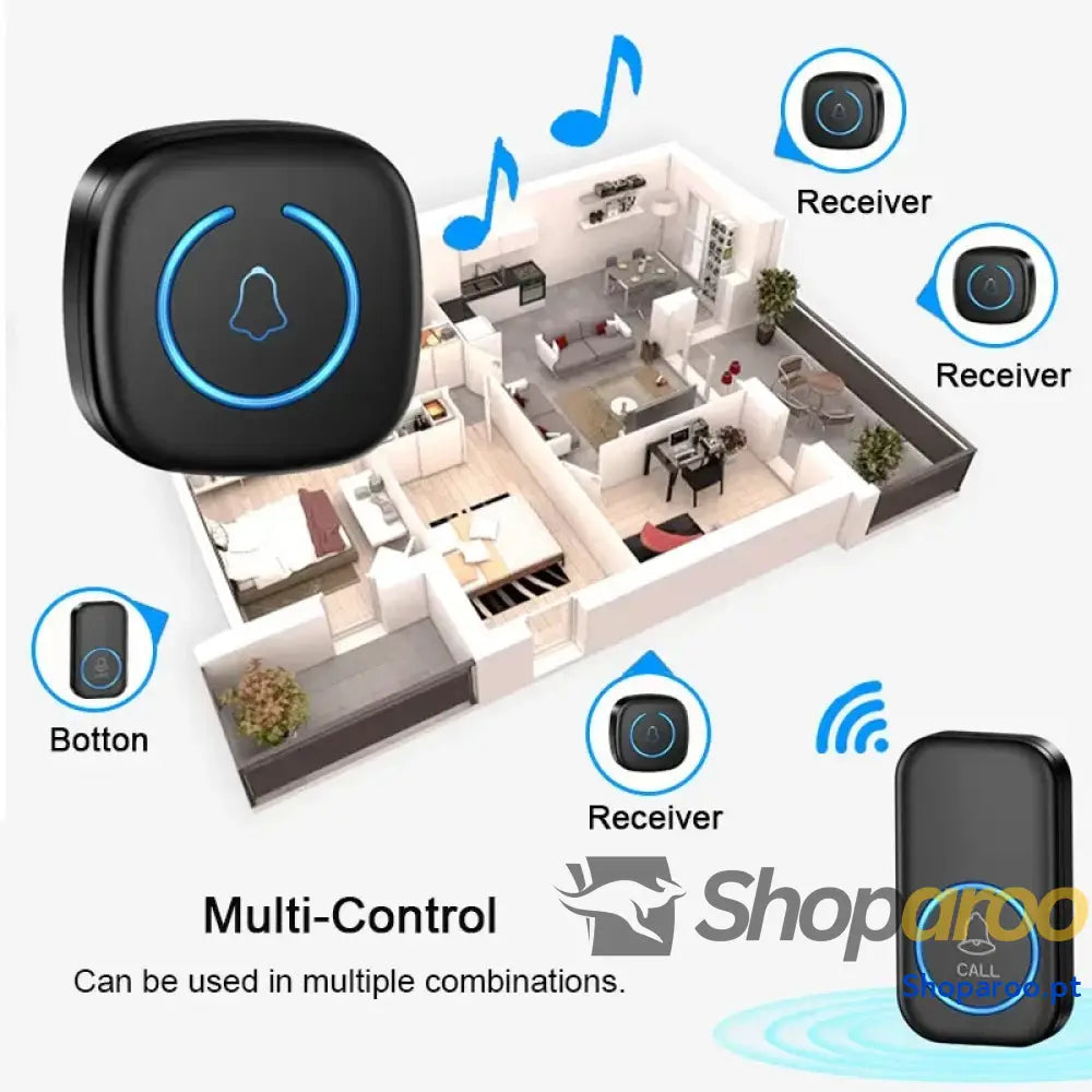 Campainha inteligente sem fios à prova de água com 60 toques e 300m alcance