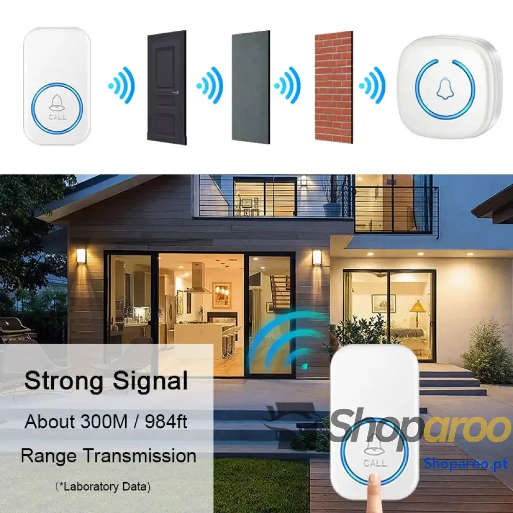 Campainha inteligente sem fios à prova de água com 60 toques e 300m alcance