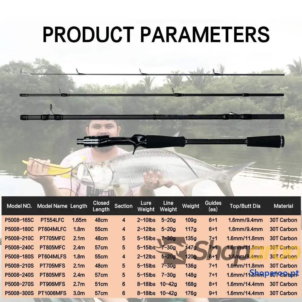Cana de Pesca Spinning e Baitcasting Maximus Carbono 30T 1,8m a 3,0m