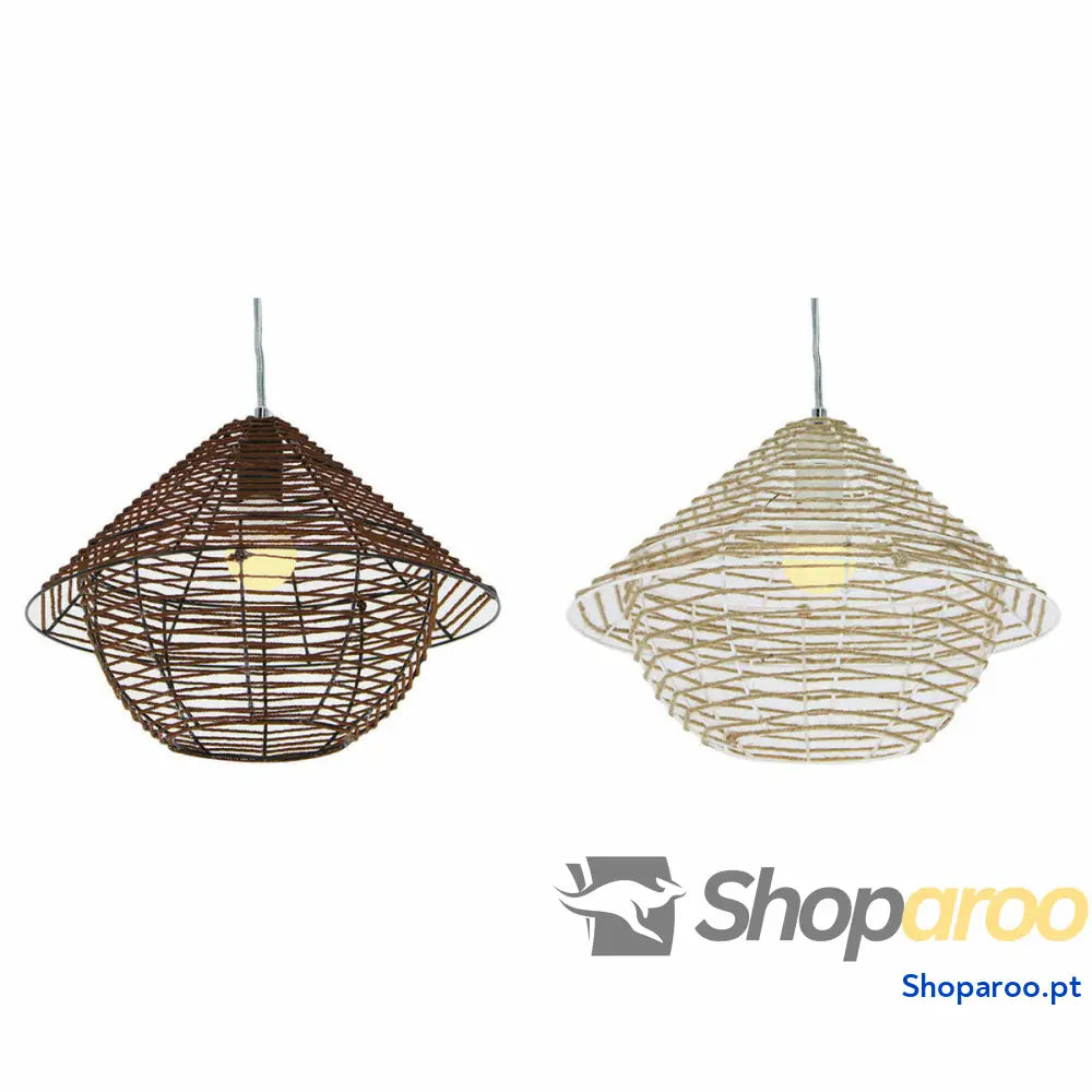 Candeeiro de teto DKD Home Decor Branco Castanho Preto Natural Metal Corda Plástico 50 W 220 V Urbana 38 x 38 x 27 cm (2 Unidade