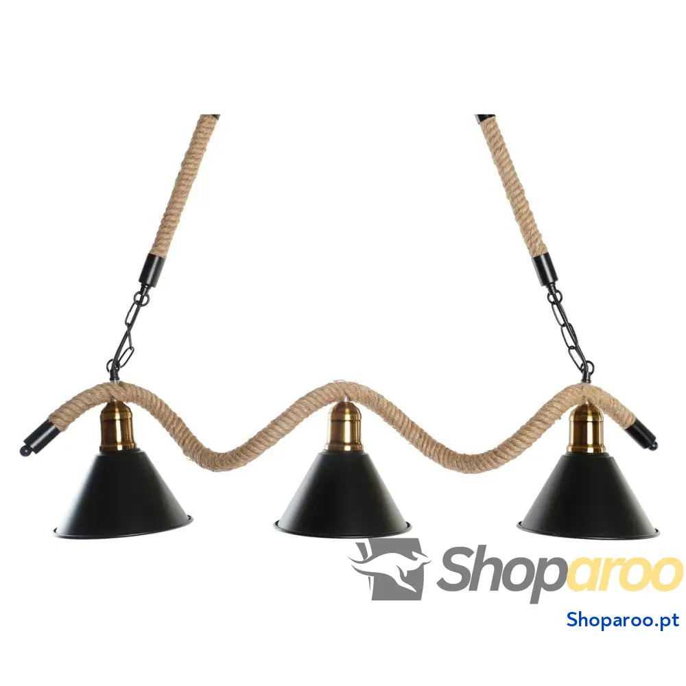 Candeeiro de teto DKD Home Decor Natural Preto Metal Corda 50 W (85 x 18 x 20 cm)
