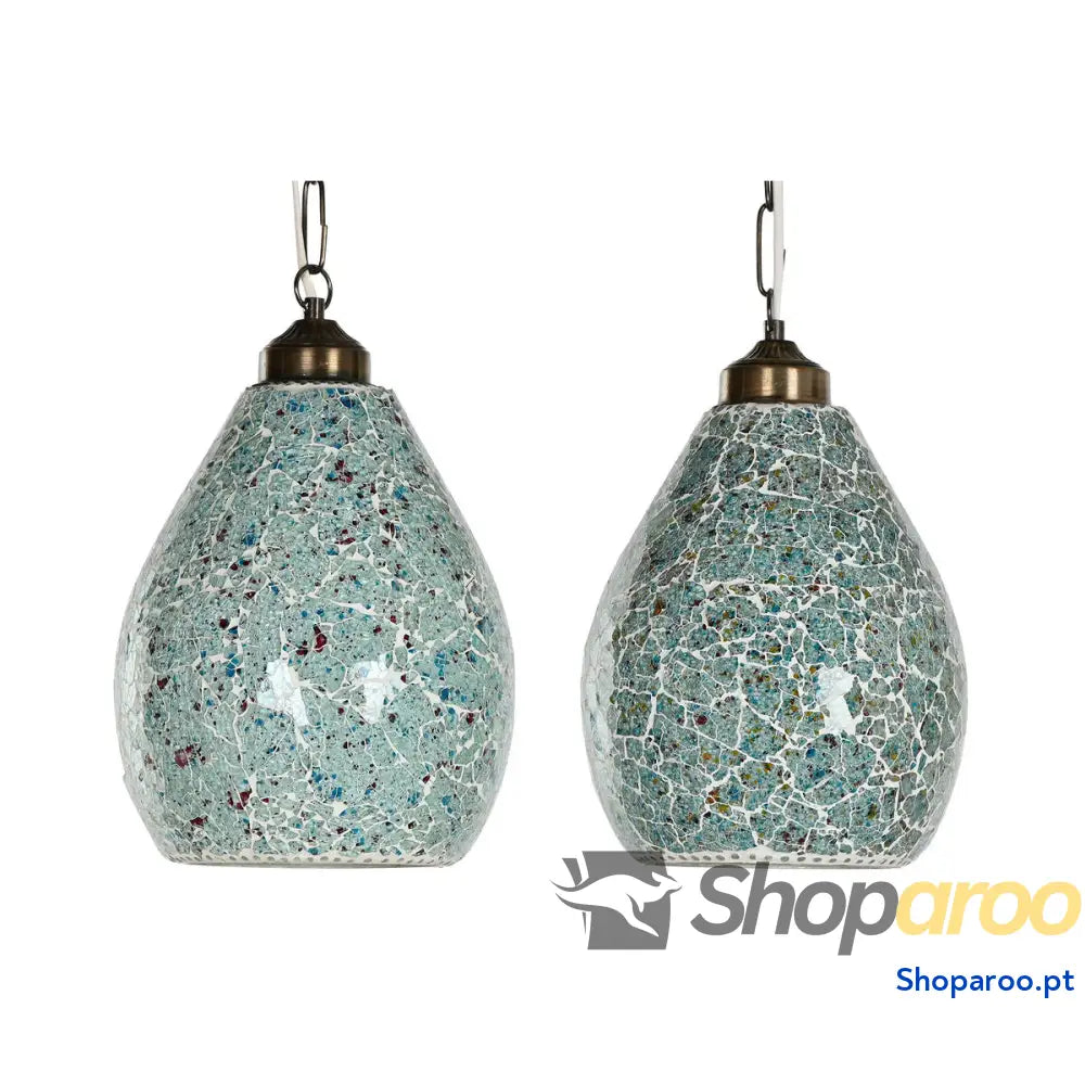Candeeiro de teto Home ESPRIT Verde Azul celeste Metal Cristal 25 W 23 x 23 x 66 cm (2 Unidades)