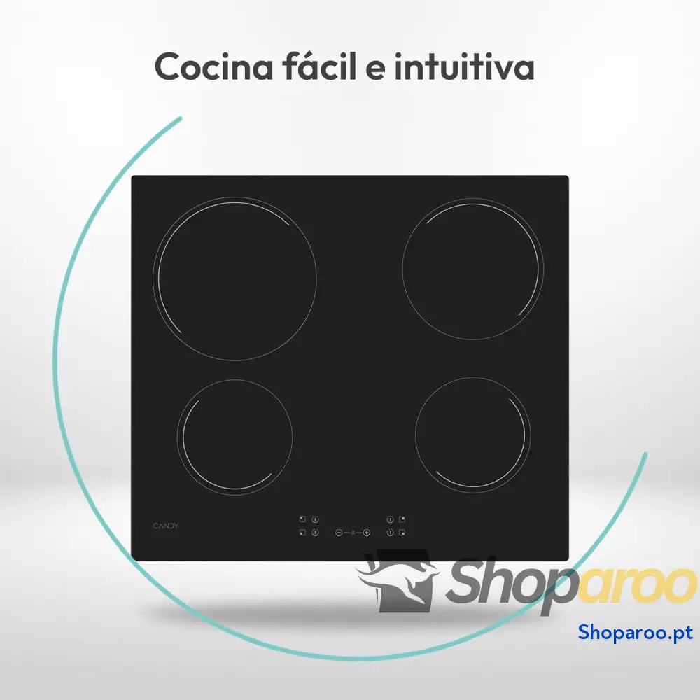 Candy Idea CH64CCB 4U2 Placa de vinil 4 fogos 60 cm 10 níveis potência 6,5 KW comandos centrais indicador calor