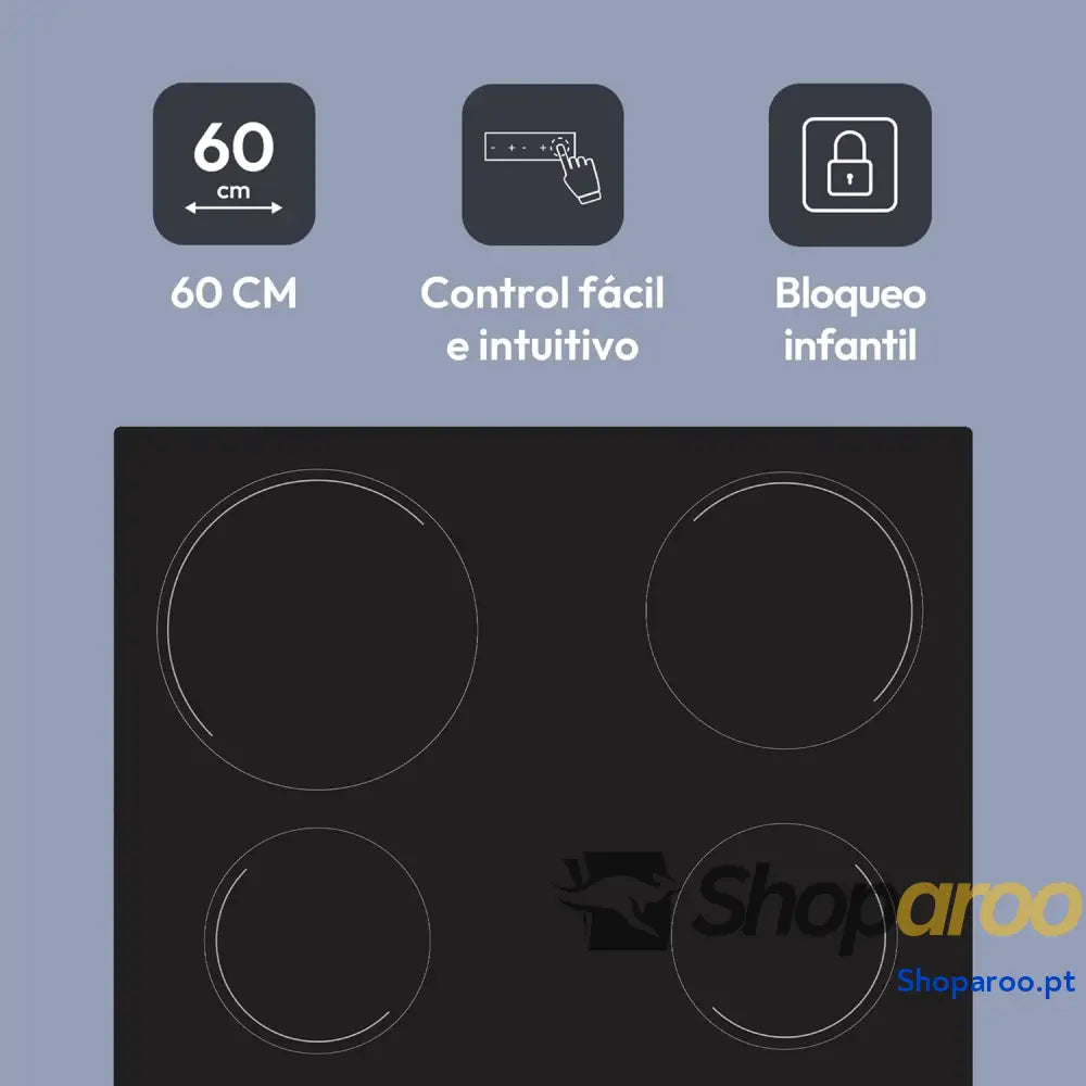 Candy Idea CH64CCB 4U2 Placa de vinil 4 fogos 60 cm 10 níveis potência 6,5 KW comandos centrais indicador calor