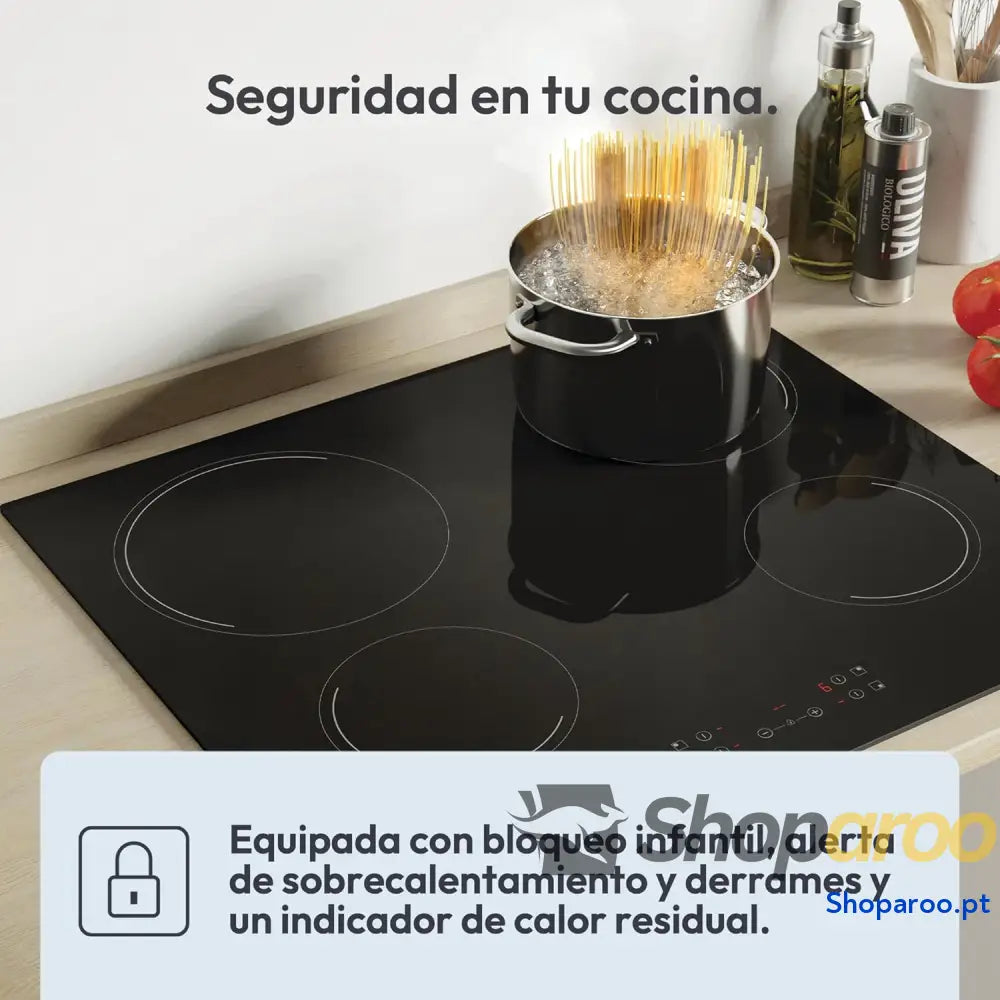 Candy Idea CH64CCB 4U2 Placa de vinil 4 fogos 60 cm 10 níveis potência 6,5 KW comandos centrais indicador calor