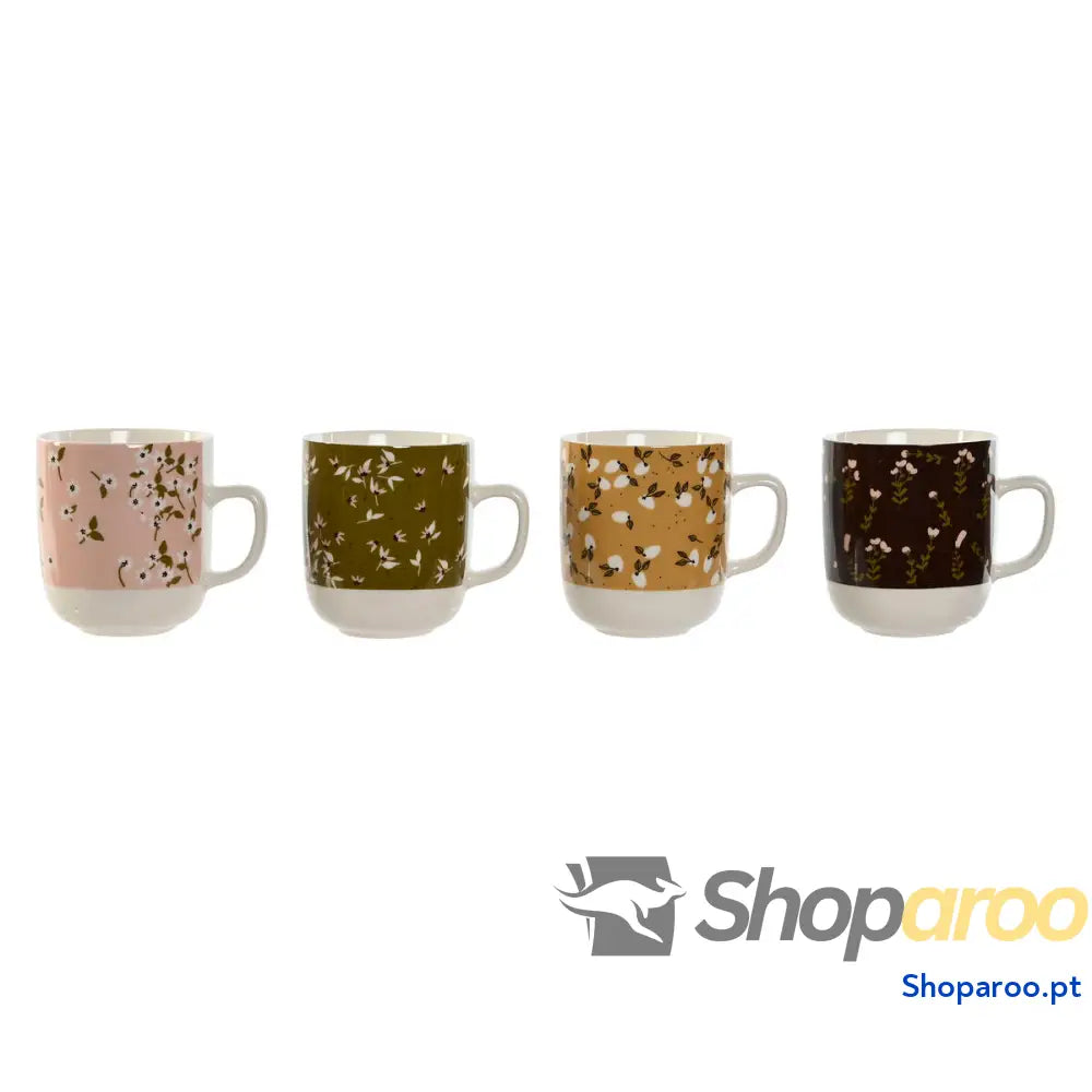 Caneca DKD Home Decor Castanho Verde Cor de Rosa Mostarda Porcelana 380 ml (4 Unidades)
