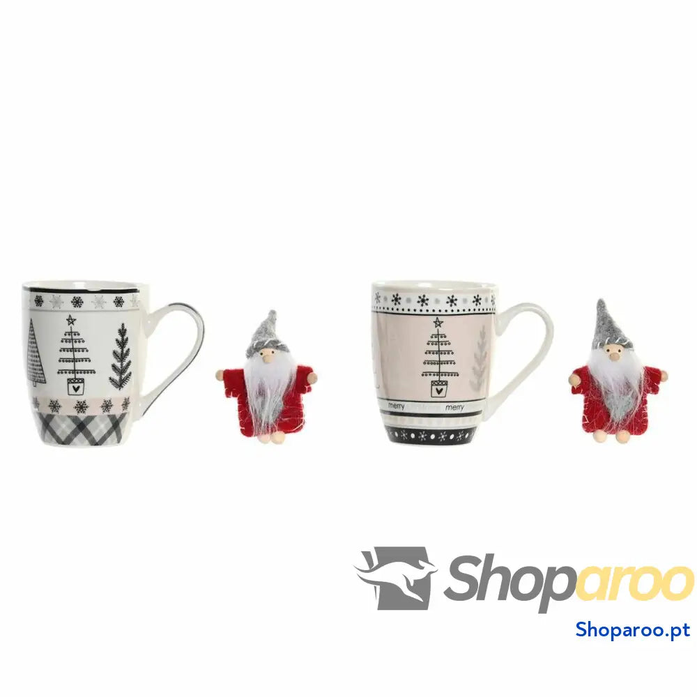 Caneca DKD Home Decor Cor de Rosa Preto Porcelana Bone China (360 ml) (2 Unidades)