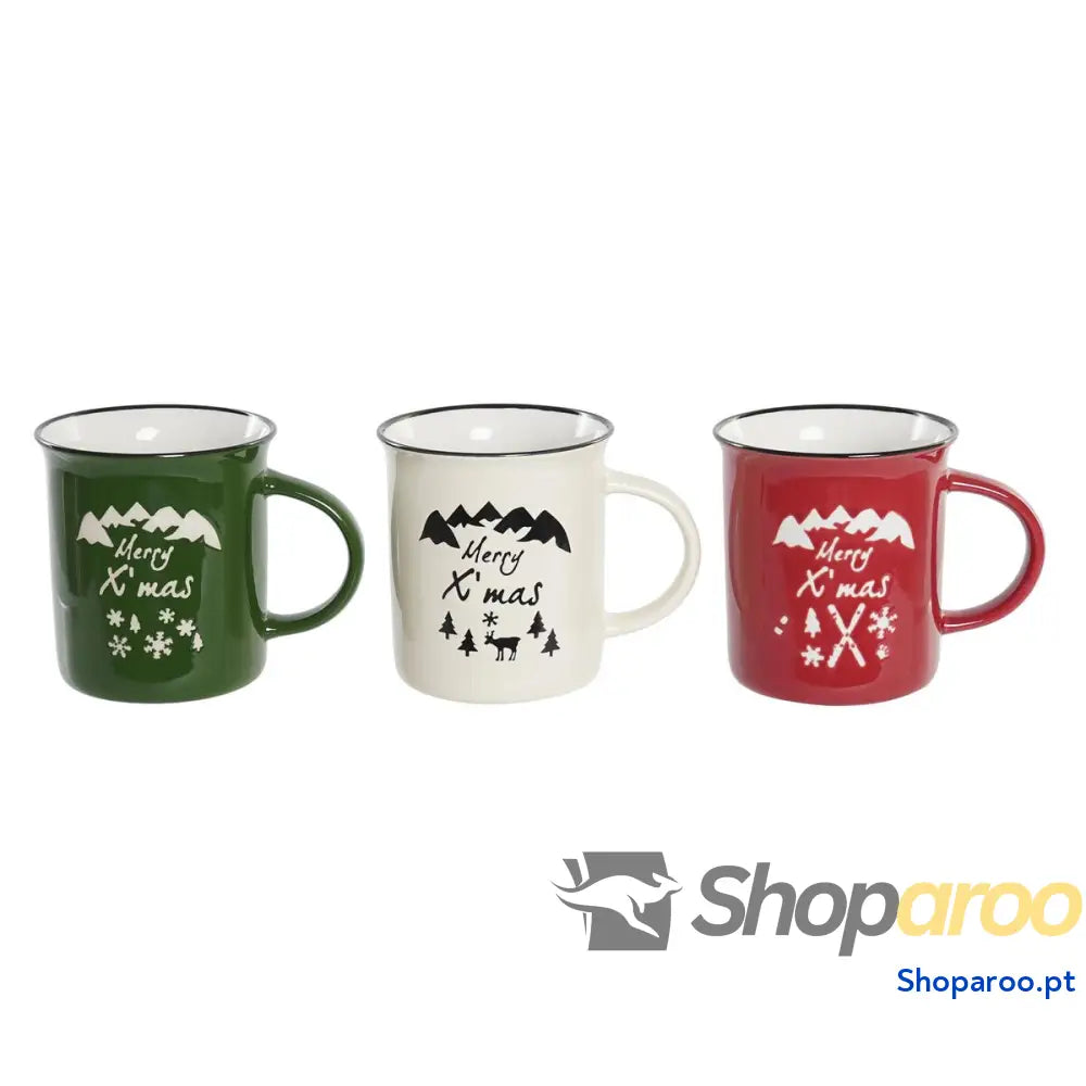 Caneca DKD Home Decor Porcelana Grés (330 ml) (3 Unidades)