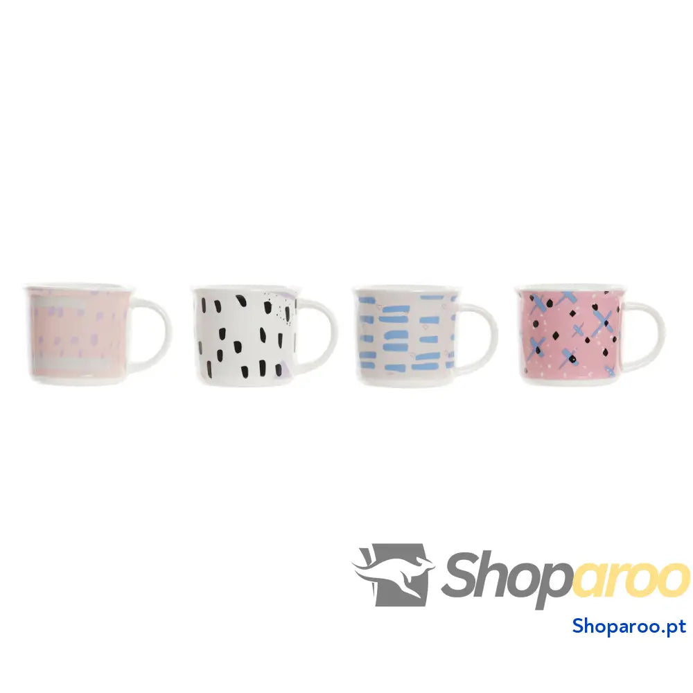 Caneca DKD Home Decor Preto Azul Cor de Rosa Branco Grés (310 ml) (4 Unidades)