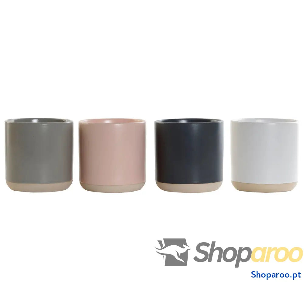 Caneca DKD Home Decor Rosa Claro Cinzento escuro claro Grés (350 ml) (4 Unidades)
