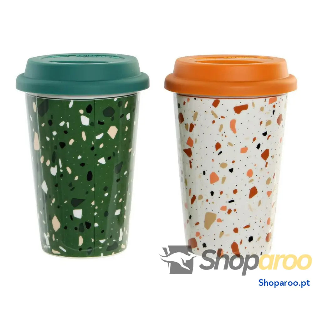 Caneca DKD Home Decor Terrazo Silicone Porcelana (400 ml) (4 pcs)