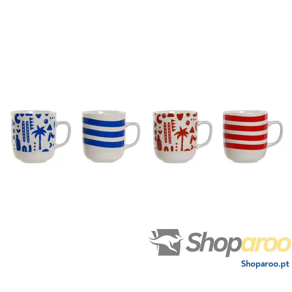 Caneca Home ESPRIT Azul Vermelho Porcelana Boho 380 ml (4 Unidades)