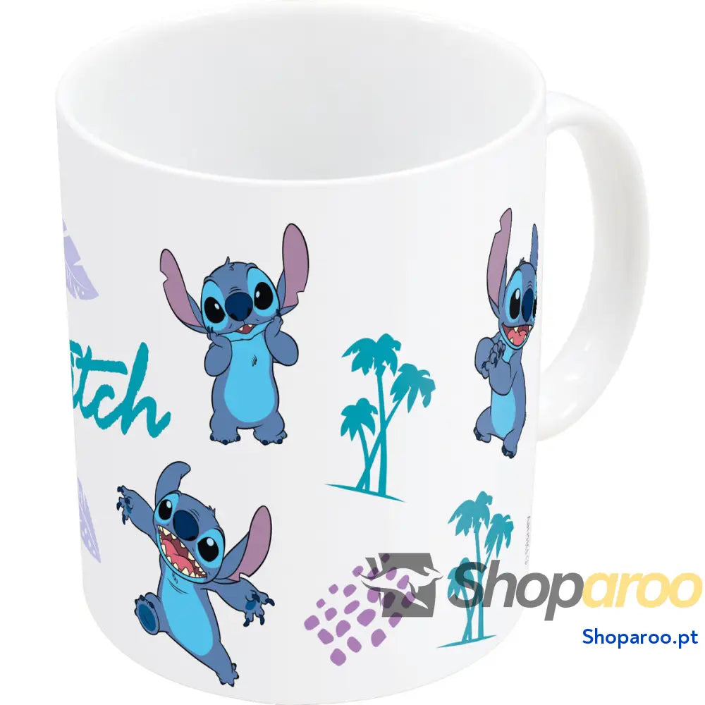 Caneca Stitch Azul Lilás Cerâmica 350 ml