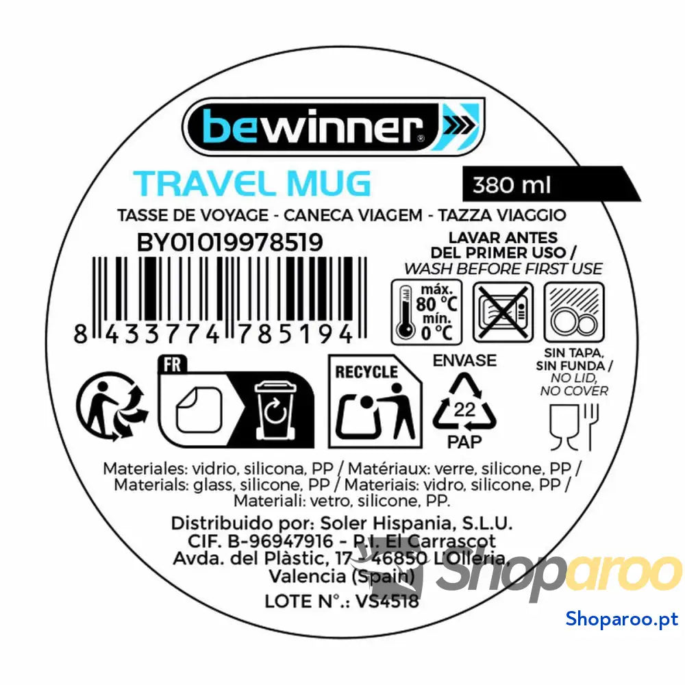 Caneca Térmica com Tampa Bewinner 380 ml (24 Unidades)