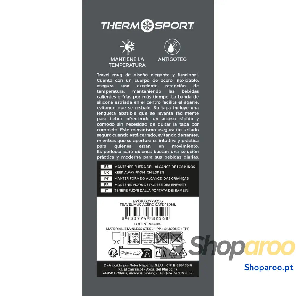 Caneca Térmica com Tampa ThermoSport 480 ml (9 Unidades)