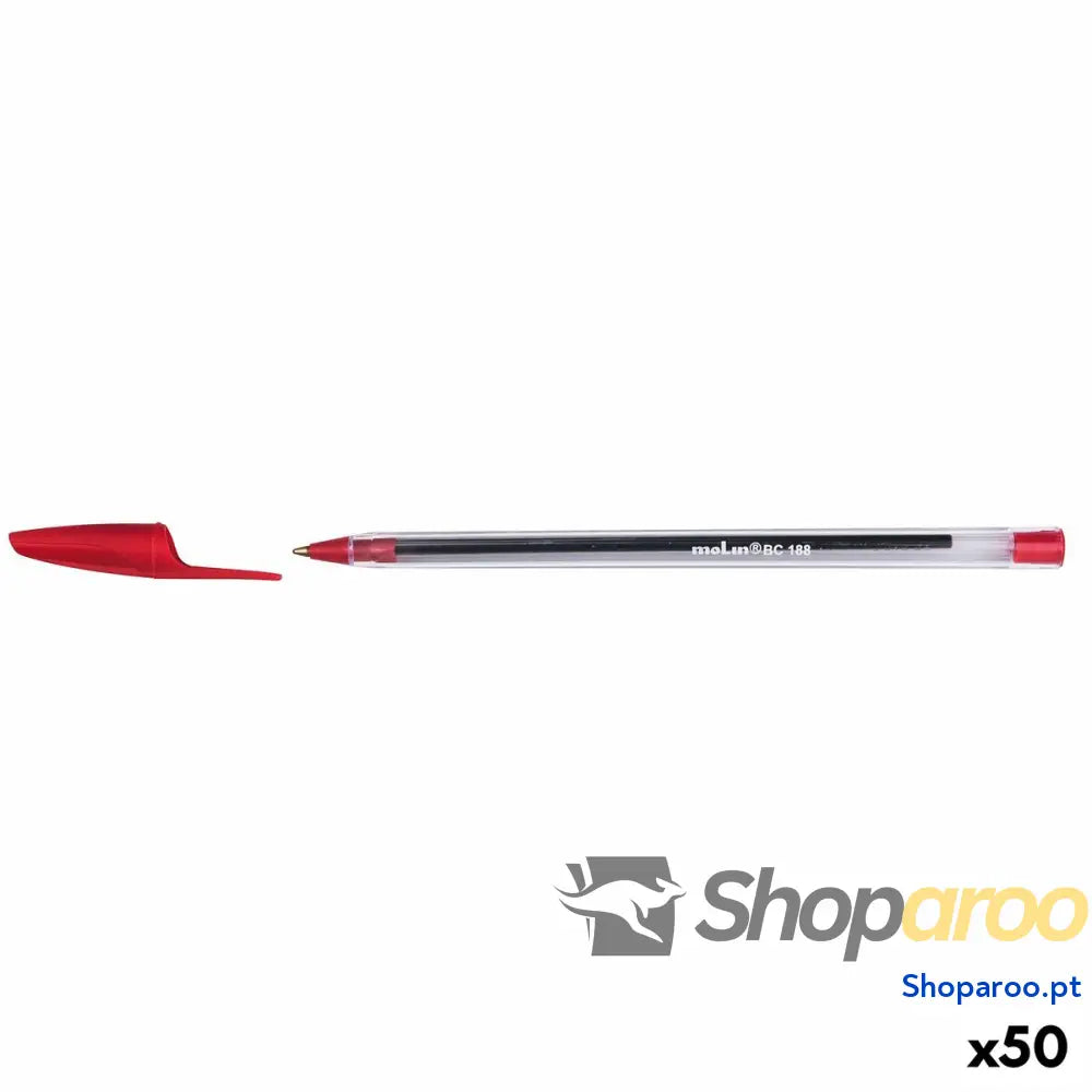 Caneta Molin BC188 Cristal 1 mm Vermelho (50 Unidades)