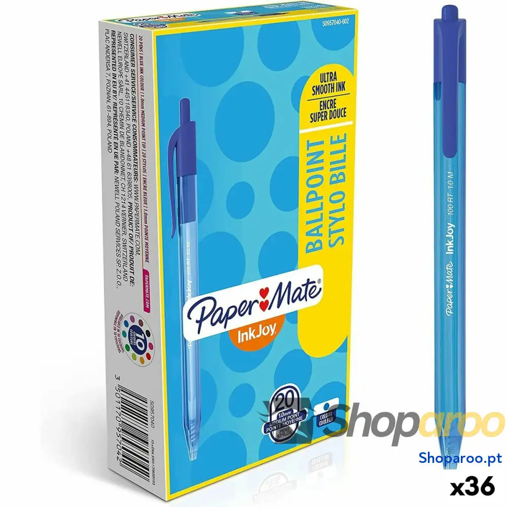 Caneta Paper Mate Inkjoy 20 Peças Azul 1 mm (36 Unidades)