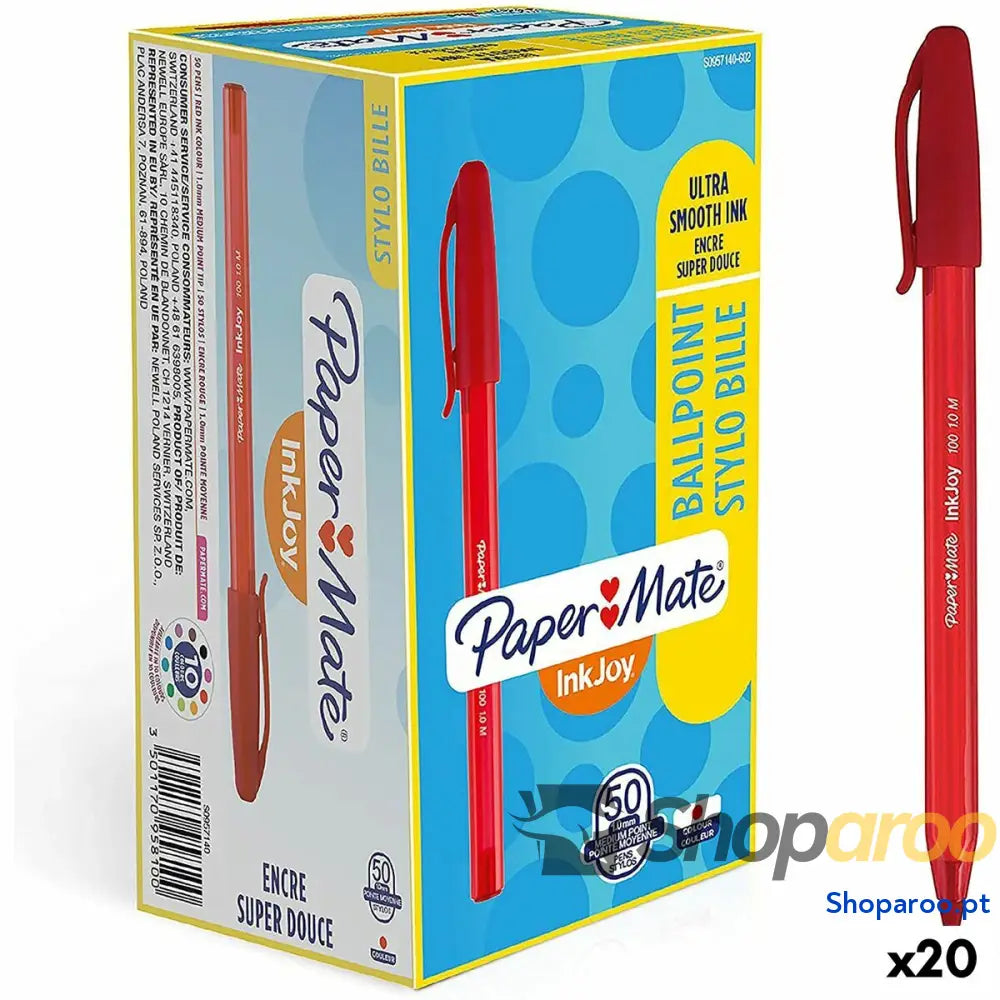 Caneta Paper Mate Inkjoy 50 Peças Vermelho 1 mm (20 Unidades)