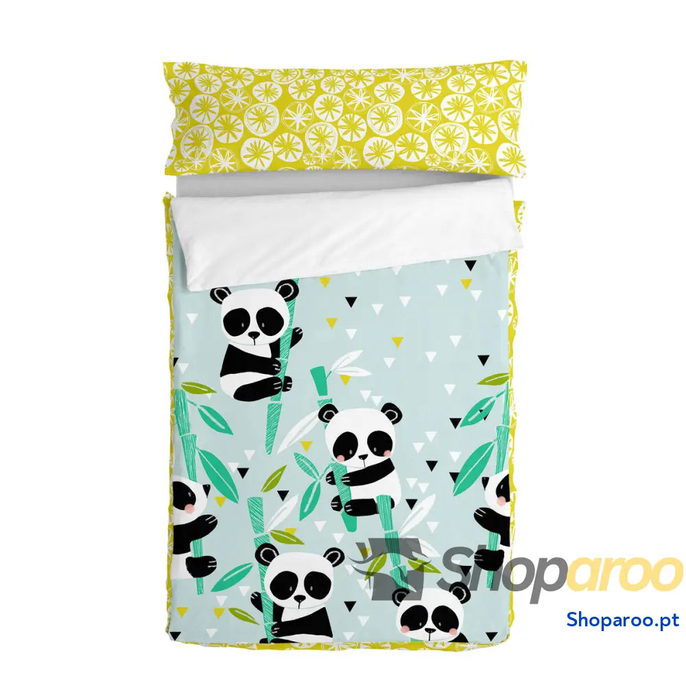 Capa de Edredão com Enchimento HappyFriday Moshi Moshi Panda Garden Blue Azul 105 x 200 cm