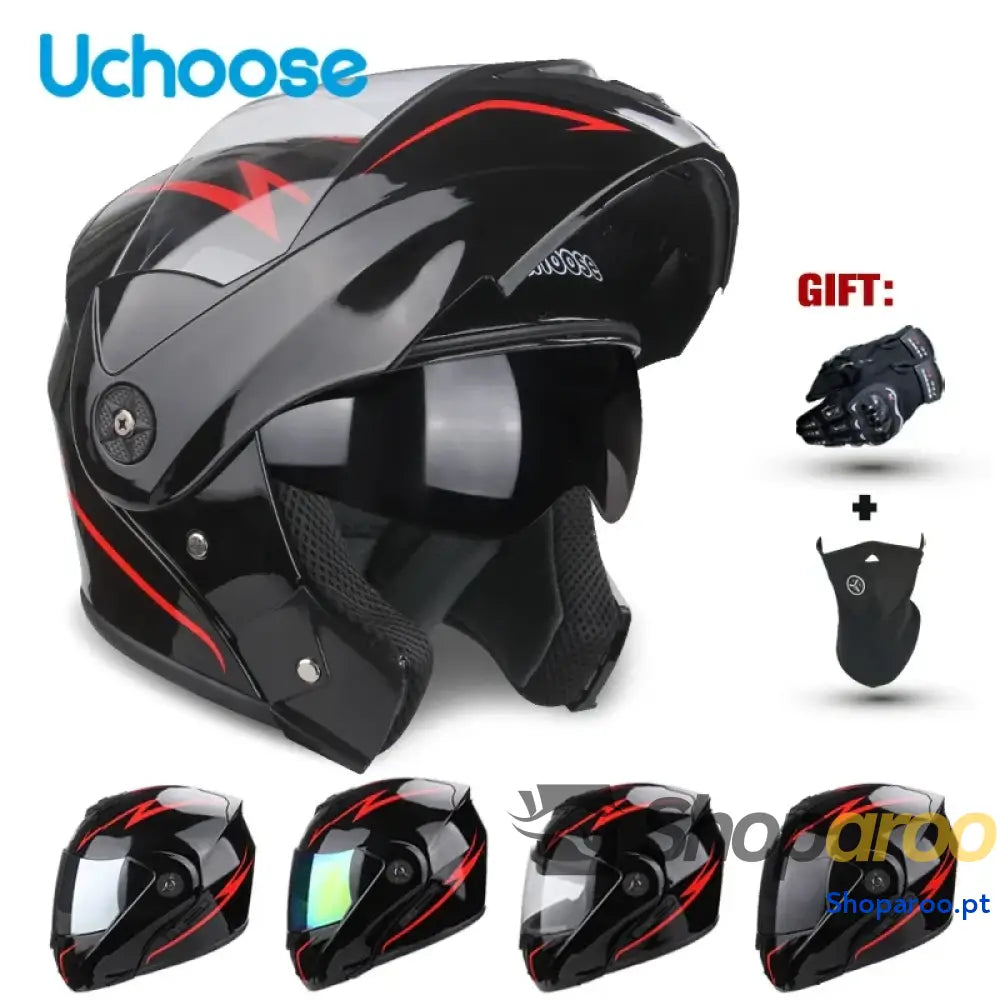 Capacete unissexo DOT modular flip-up com viseira dupla Uchoose