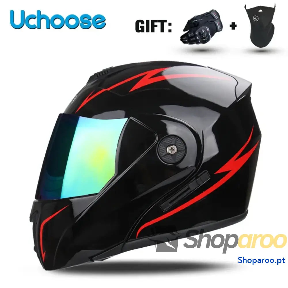 Capacete unissexo DOT modular flip-up com viseira dupla Uchoose